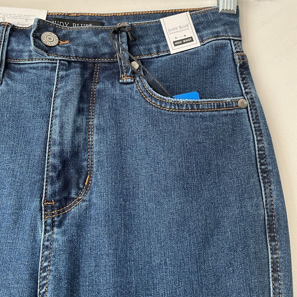 Judy Blue Flare Leg Jeans High Waist Raw Hem Tummy Control Top 27 - Picture 8 of 12